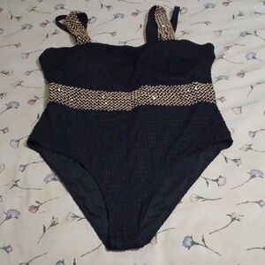 NWT SHEIN Stylish Black and Gold One-Piece Swimsuit Size 4XL
